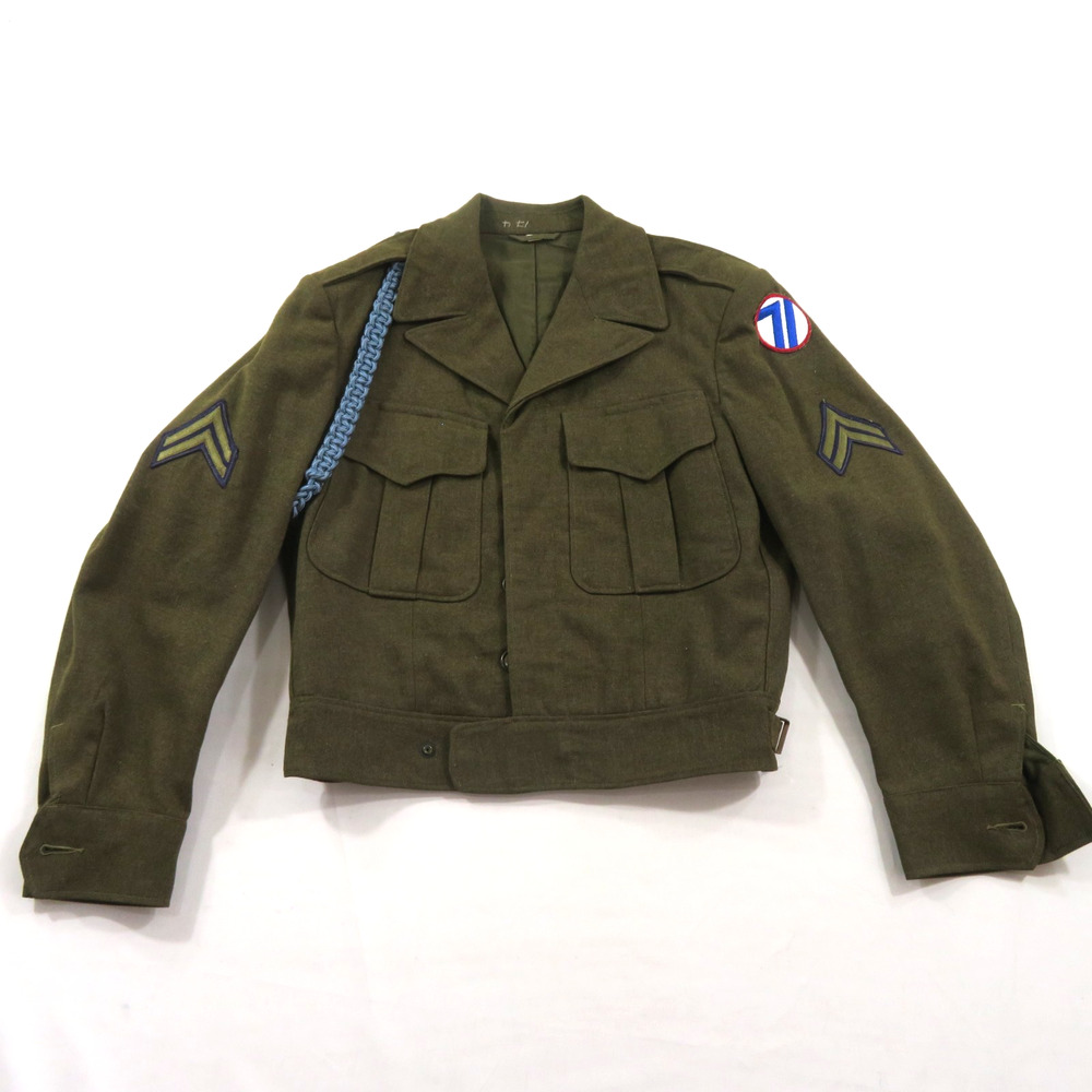 1940s Military Ike Eisenhower Jacket OD Green Wool 3 Patches 1 Braid Sz 34S